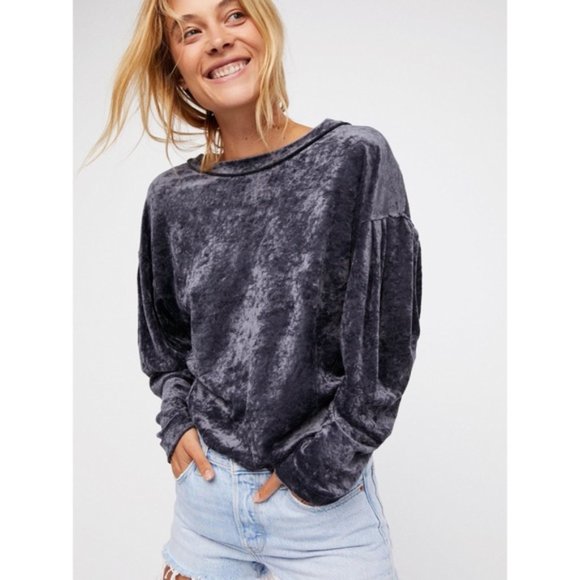 Free People Tops - Free People Gray Milan Dolman Sleeve Velvet Top